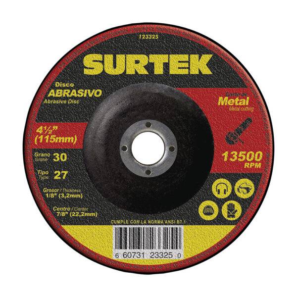 123325 Disco abrasivo tipo 27 para metal 4-1/2" x 1/8" Surtek