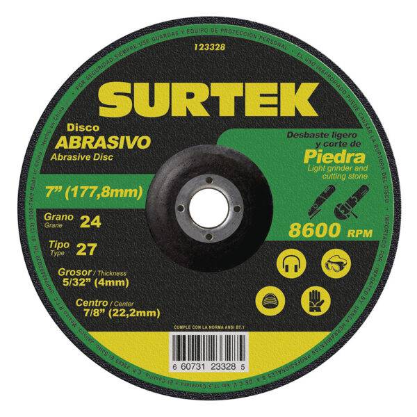 Disco abrasivo tipo 27 para piedra 7" x 5/32" Surtek