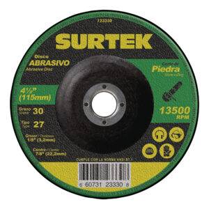 123330 Disco abrasivo tipo 27 para piedra 4-1/2" x 1/8" Surtek
