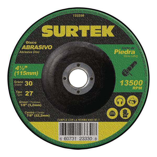 123330 Disco abrasivo tipo 27 para piedra 4-1/2" x 1/8" Surtek
