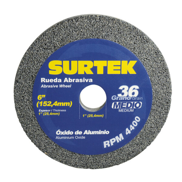 128006 Rueda abrasiva de óxido de aluminio grano 36, 6" x 1" Surtek