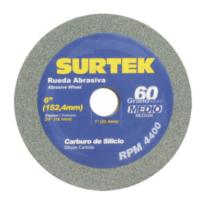 128030 Rueda abrasiva de carburo de silicio verde grano 60, 6" x 3/4" Surtek