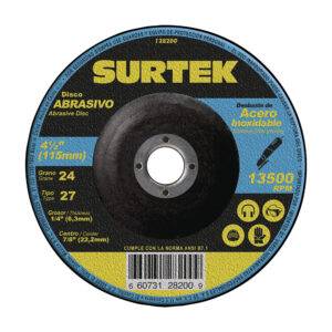 128200 Disco abrasivo tipo 27 para metal 4-1/2" x 1/4" Surtek