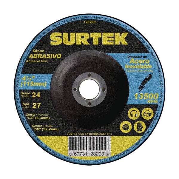 Disco abrasivo tipo 27 para metal 4-1/2" x 1/4" Surtek