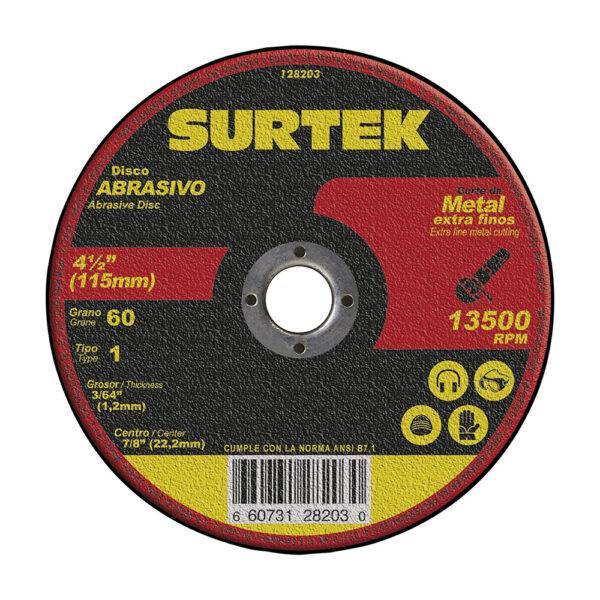 Disco abrasivo tipo 1 para metal 4-1/2" x 1.2 mm Surtek