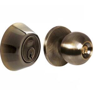 12CB Combo de pomo tubulares de bola función doble, latón antiguo, llave estándar, blíster Lock