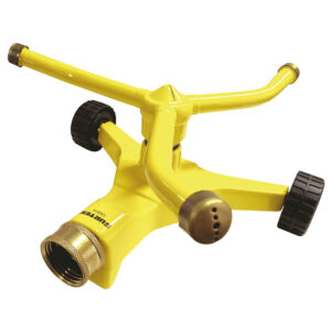 130314 Aspersor estacionario con base metálica de 3 brazos con ruedas, 3/4" GHT Surtek
