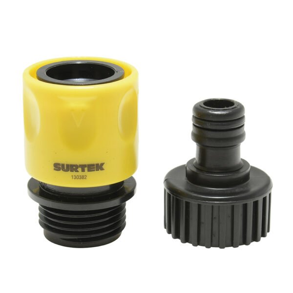130382 Juego de conectores para grifo con sistema click y adaptador 3/4" GHT, 2 piezas Surtek