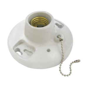 136666 Portalámpara sencilla redonda de porcelana con cadena para techo 4.5", color blanco Surtek