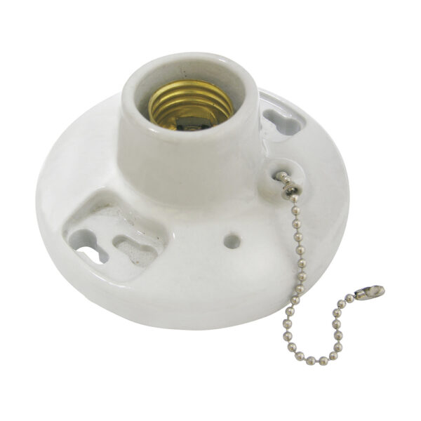 136666 Portalámpara sencilla redonda de porcelana con cadena para techo 4.5", color blanco Surtek