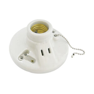 136667 Portalámpara doble redonda de porcelana con cadena para techo 4.5", color blanco Surtek