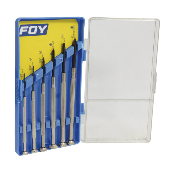 141616 Juego de destornilladores de precisión combinados, 6 piezas en caja plástica Foy
