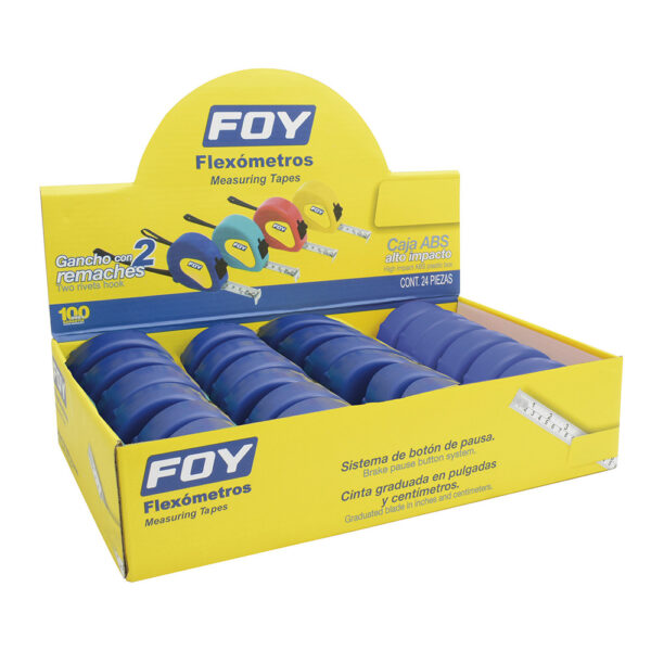 142130 Flexómetros con carcasa de plástico azul en display 5 m x 3/4" Foy