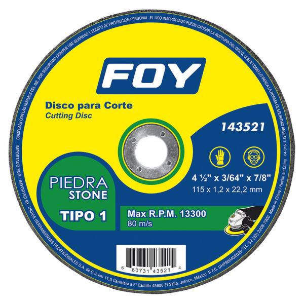 143521 Disco abrasivo tipo 1 para piedra 4-1/2" x 1.2 mm Foy