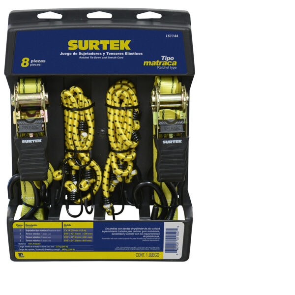 Juego de sujetadores tipo matraca y tensores, 8 piezas Surtek