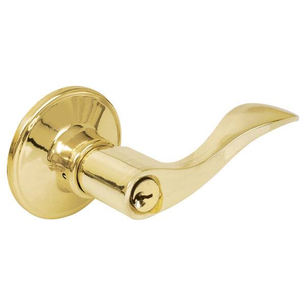19MA Manija tubular curva función baño, latón brillante, llave estándar, blíster Lock