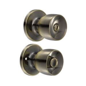 22PO Pomo tubular copa recta función baño, latón antiguo, llave estándar, blíster Lock