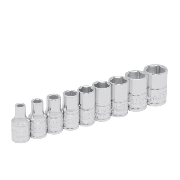 Juego de dados cuadro de 1/4", 6 puntas, métricos, 9 piezas Urrea