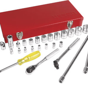 5200A Juego de dados y accesorios cuadro de 1/4" y 3/8" en pulgadas, 27 piezas Urrea