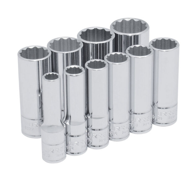 52107 Juego de dados largos cuadro de 3/8", 12 puntas, en pulgadas, 10 piezas Urrea