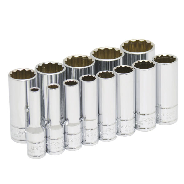 52112 Juego de dados largos cuadro de 3/8", 12 puntas, en pulgadas, 13 piezas Urrea