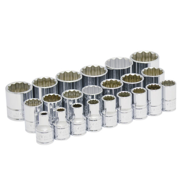 54113 Juego de dados cuadro de 1/2", 12 puntas, en pulgadas, 22 piezas Urrea