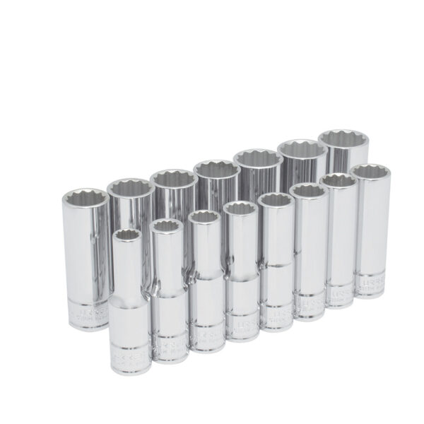 54207 Juego de dados largos cuadro de 1/2", 12 puntas, métricos, 15 piezas Urrea