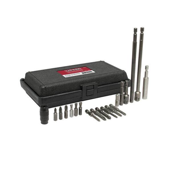 Juego de puntas y accesorios cuadro de 1/4", 19 piezas en caja plástica Urrea
