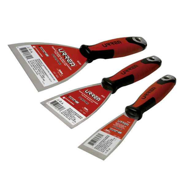 6500X Juego de espátulas flexibles de acero inoxidable con mango bimaterial, 3 piezas Urrea