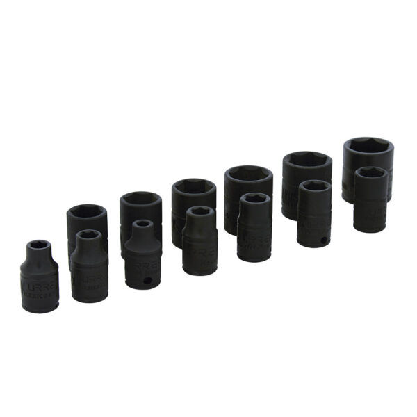 69206 Juego de dados de impacto cuadro de 1/4", 6 puntas, métricos, 13 piezas Urrea