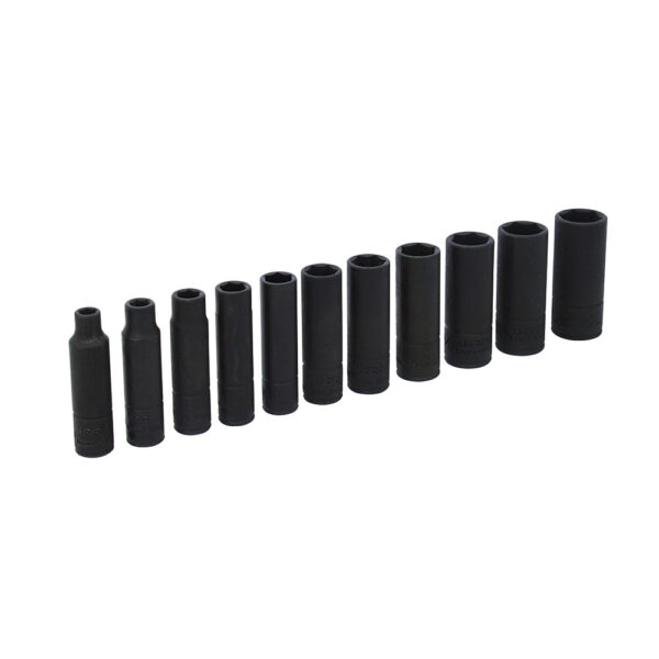 69212 Juego de dados largos de impacto cuadro de 1/4", 6 puntas, métricos, 11 piezas Urrea
