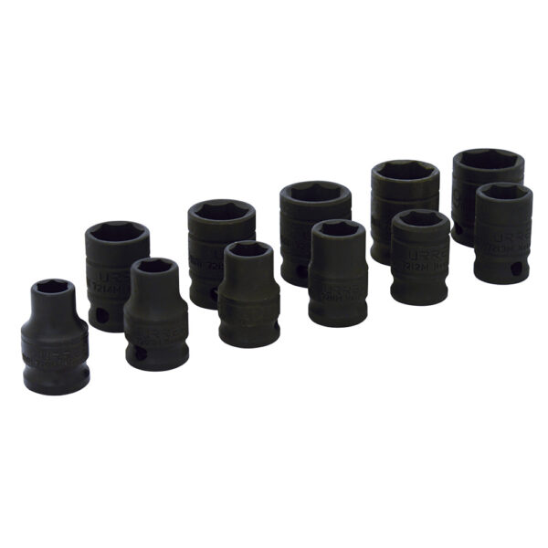 72202 Juego de dados de impacto cuadro de 3/8", 6 puntas, métricos, 11 piezas Urrea