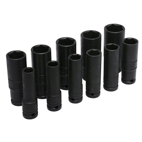 73112D Juego de dados de impacto largos pared delgada cuadro de 1/2", 6 puntas, en pulgadas, 11pz Urrea