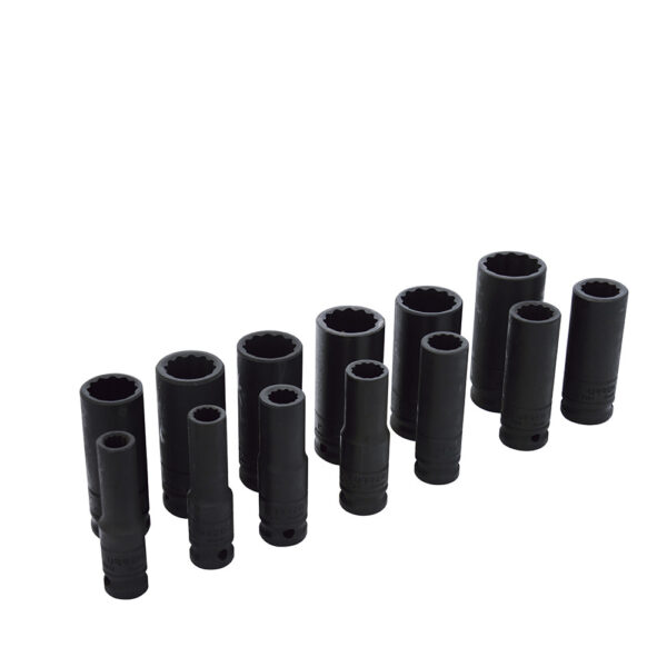 74103 Juego de dados largos de impacto cuadro de 1/2", 12 puntas, en pulgadas, 13 piezas Urrea