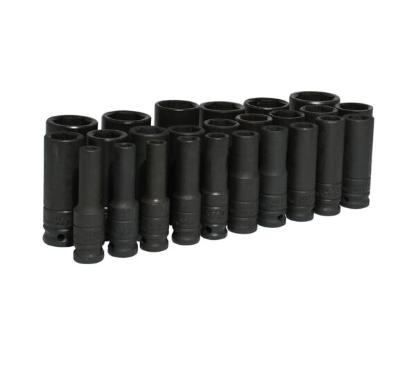 74216 Juego de dados largos de impacto cuadro de 1/2", 6 puntas, métricos, 25 piezas Urrea