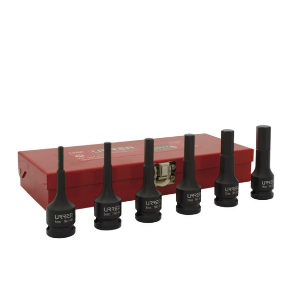 74250 Juego de dados de impacto con punta hexagonal cuadro de 1/2", métricos, 6 piezas Urrea