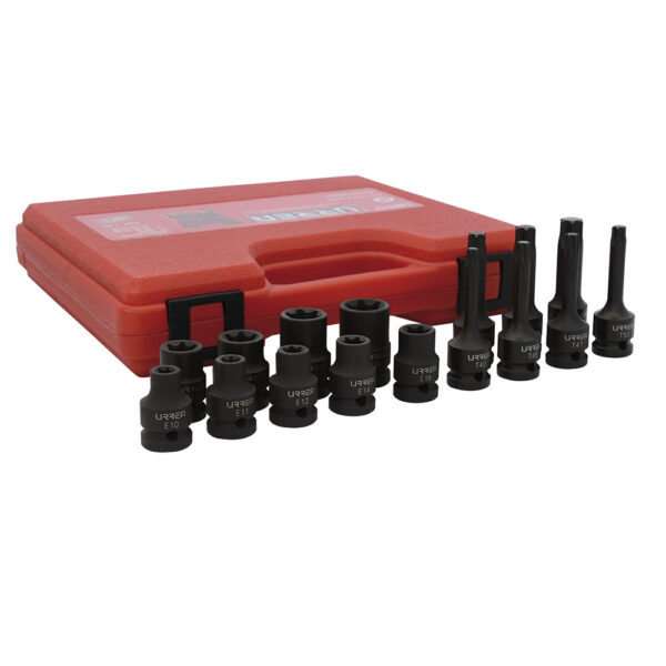 Juego de dados de impacto torx hembra y punta torx cuadro de 1/2", 16 piezas Urrea