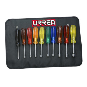 9201B Juego de destornilladores con mango ámbar de colores,de caja en pulgadas, 10 pz en estuche Urrea