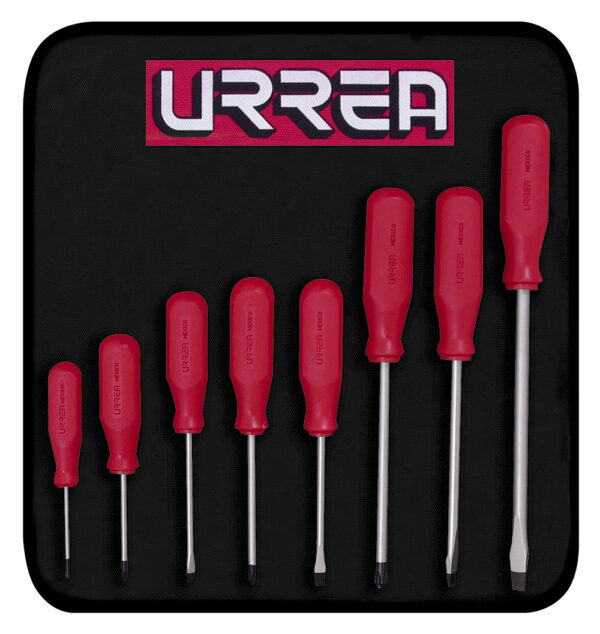 9600DR Juego de destornilladores con mango rojo, combinados, 8 piezas en estuche Urrea