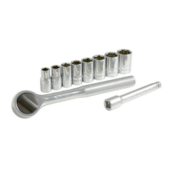 Juego de dados y accesorios cuadro de 1/4" métrico, 10 piezas Surtek