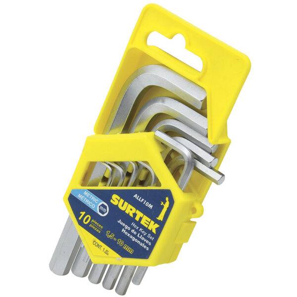 ALLF10M Juego de llaves hexagonales tipo "L", métricas, 10 piezas en rack Surtek