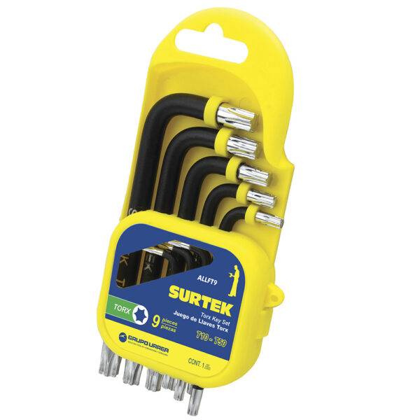 Juego de llaves hexagonales tipo "L", Torx, 9 piezas en rack Surtek