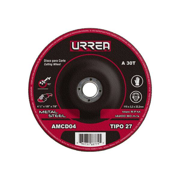 Disco abrasivo tipo 27 para metal 4-1/2" x 1/8" Urrea