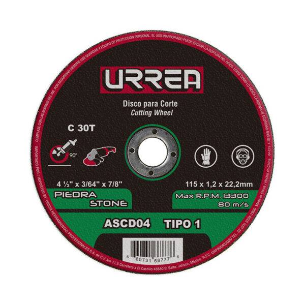 ASCD04 Disco abrasivo tipo 1 para piedra 4-1/2" x 3/64" Urrea