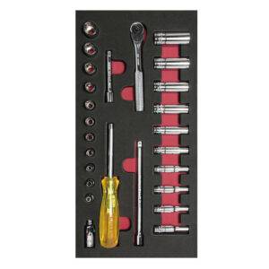CH102 Juego de dados cortos,largos y accesorios cuadro de 1/4" en pulgadas 26 piezas, CH102-C Urrea
