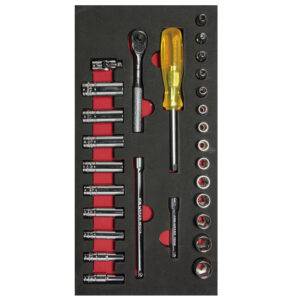 CH103 Juego de dados cortos, largos y accesorios cuadro de 1/4" métricos 28 piezas CH103-C Urrea