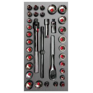 CH104L Juego de dados cortos y accesorios cuadro de 3/8" combinados 34 piezas, CH104L-C Urrea