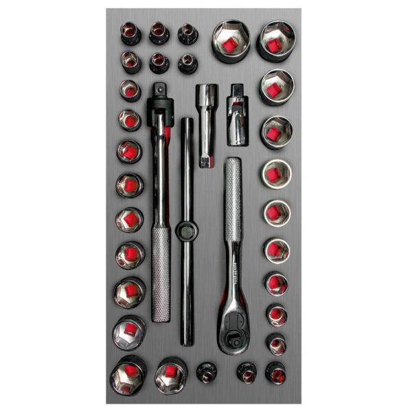 CH104L Juego de dados cortos y accesorios cuadro de 3/8" combinados 34 piezas, CH104L-C Urrea