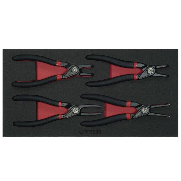 Juego de pinzas para anillos de retención 4 piezas, charola CH131-C Urrea