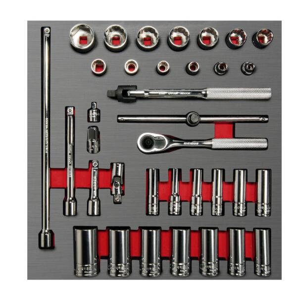 Juego de dados cortos,largos y accesorios cuadro de 3/8" en pulgadas 35 piezas, CH201L-C Urrea